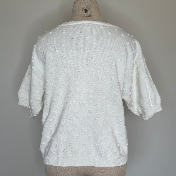 JOIE Women's Camren Textured Dot Short Sleeve Pullover Sweater White Size Small - Picture 5 of 9